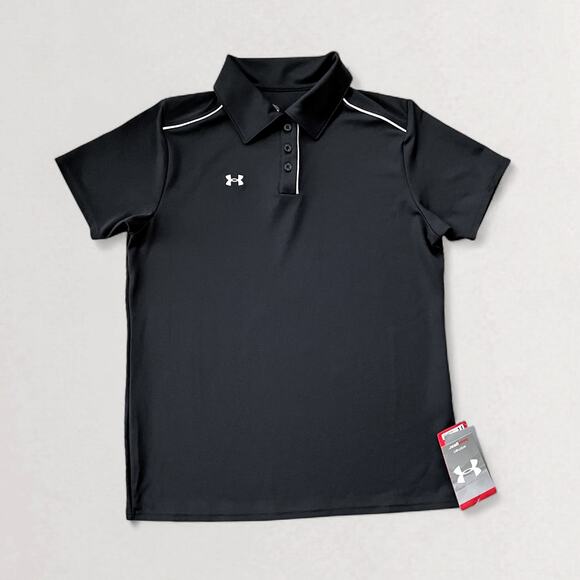 Under Armour HeatGear Black Polo Sz M Golf Outdoor Training Athleisure SPF 30+ - Picture 2 of 9